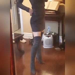 Zara Grey Suede Over-the-Knee Boots